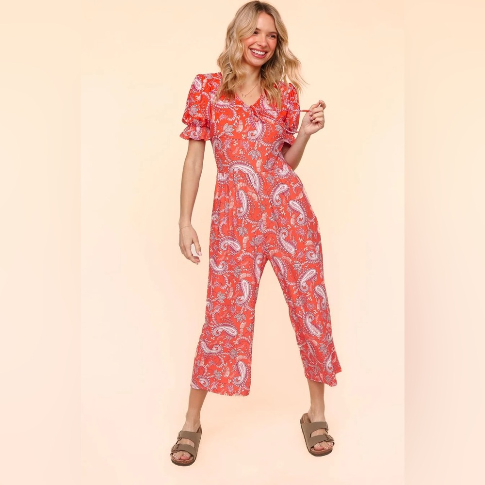 D153‎ Haptics Scarlet Flora Knit Spring Jumpsuit with Side Pockets